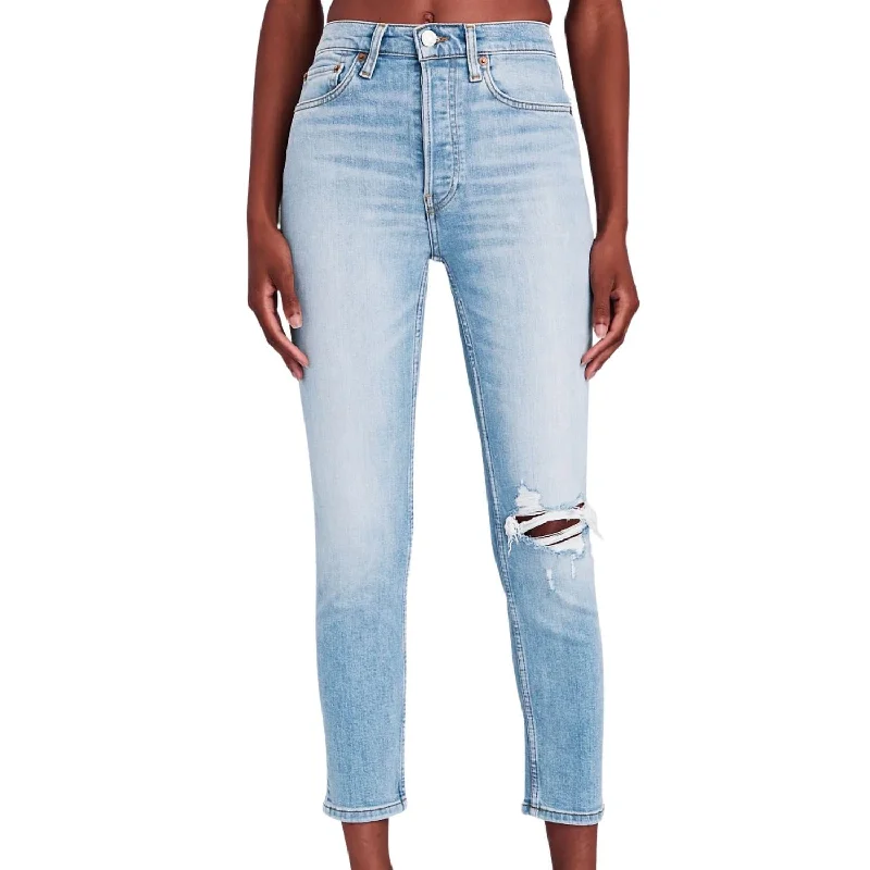 Elegant Women's Attire 90's High-Rise Ankle Crop Jean In Worn Light Azure