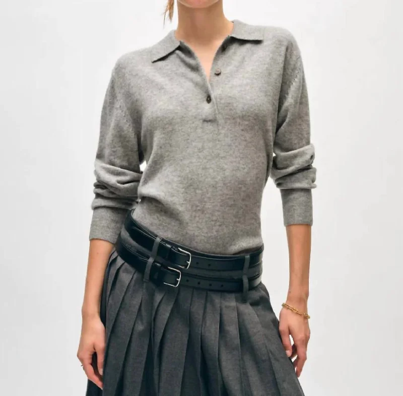 Women's Romantic Outfit Cashmere Polo In Heather Grey