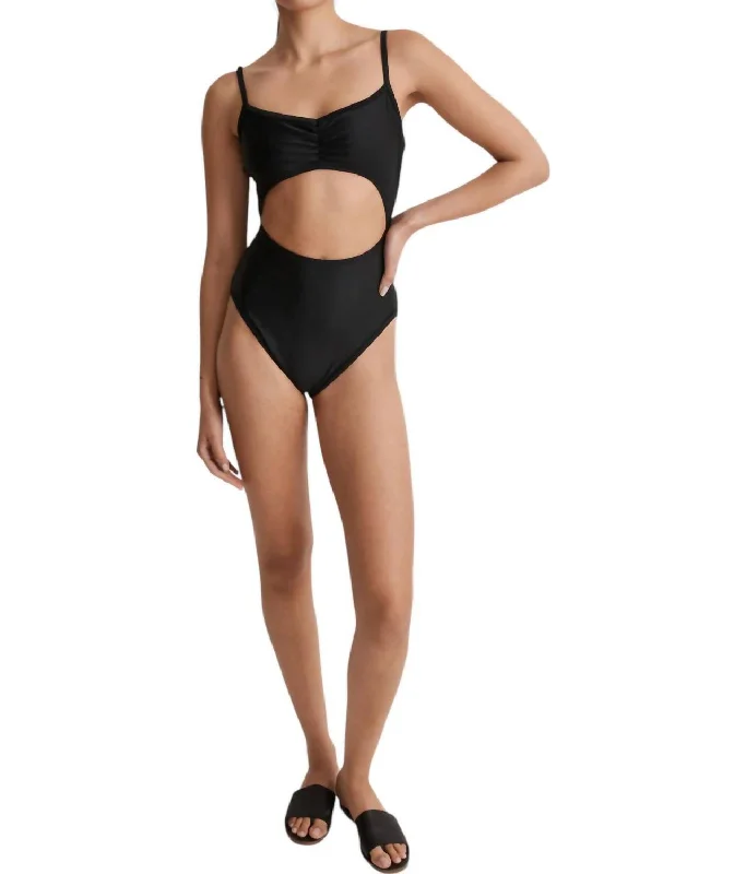 Women's Casual Wear Clothes Cinched Cutout One-Piece Swimsuit In Black