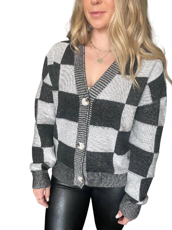 Stylish Clothes For Women Lainey Checkered Cardigan In Black