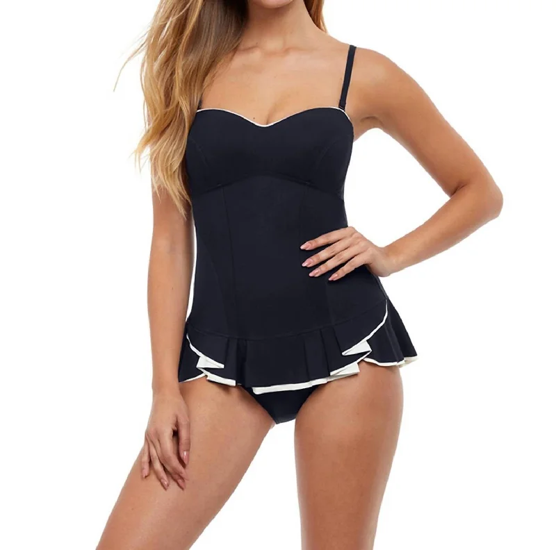 Holiday Special Offers Bandeau Strapless Shirred Swimdress In Pro Belle Curve Black