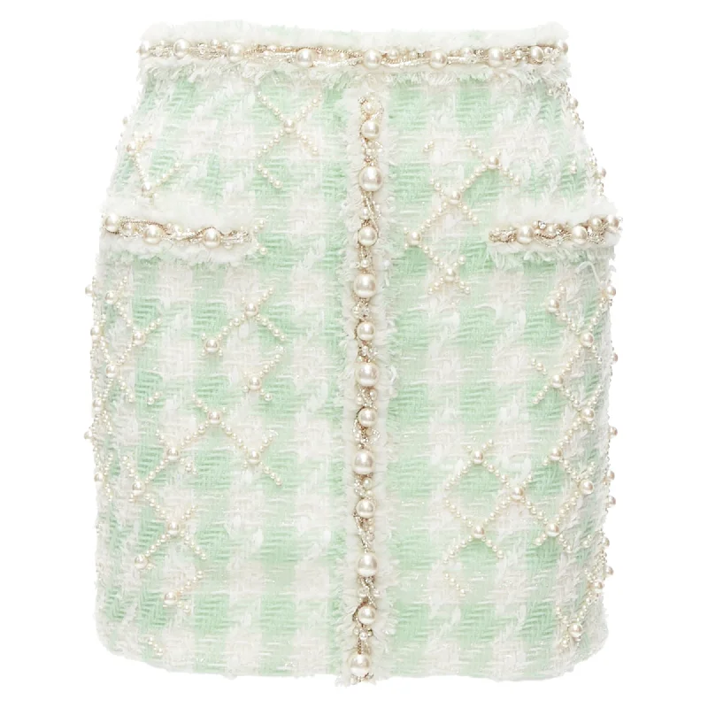 Stylish Outerwear Clothes For Women Balmain tweed pearl embellished preppy mini skirt