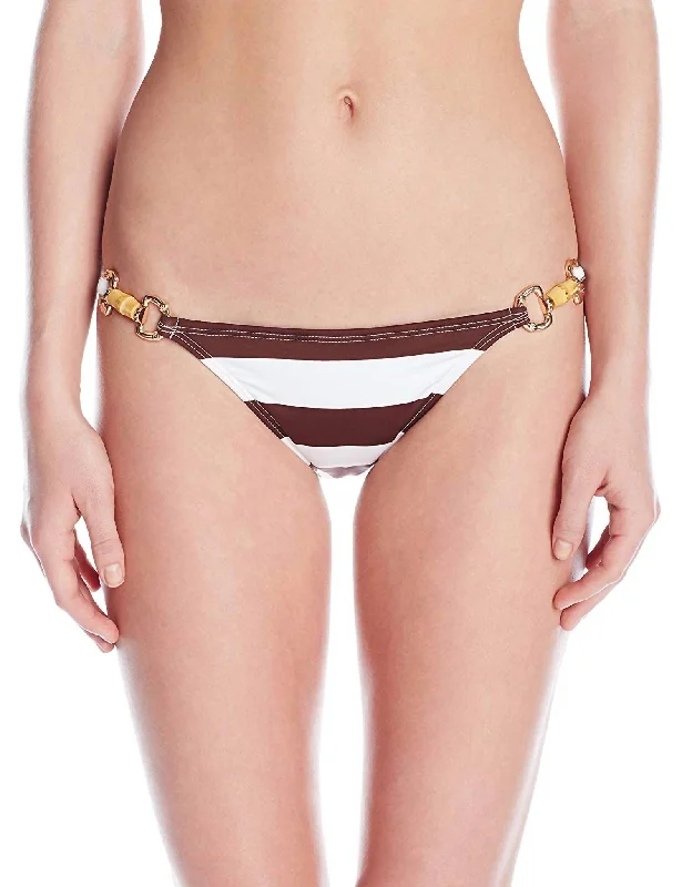 Weekend Sale Women Godiva Swimsuit Side Strap Full Bikini Bottom In Brown/white