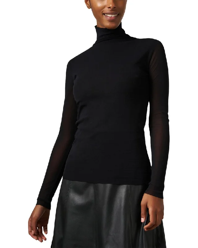 Women's Comfortable Lounge Attire D.Exterior Mesh Turtleneck Top