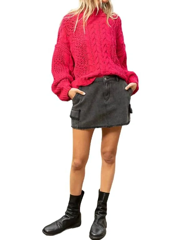 Modern Women's Attire Chelsey Mock Neck Chenille Sweater In Magenta