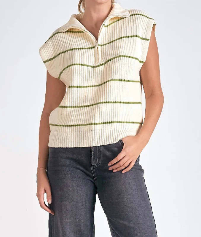 Women's Apparel Sonoma Sweater Vest In Beige Green Stripe