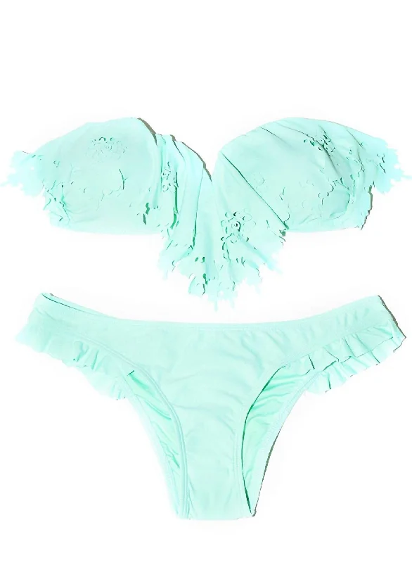 Women's Workout Clothing Women's Caribbean Sea Ruffle Full Cut Bikini Bottom Swimsuit In Mint