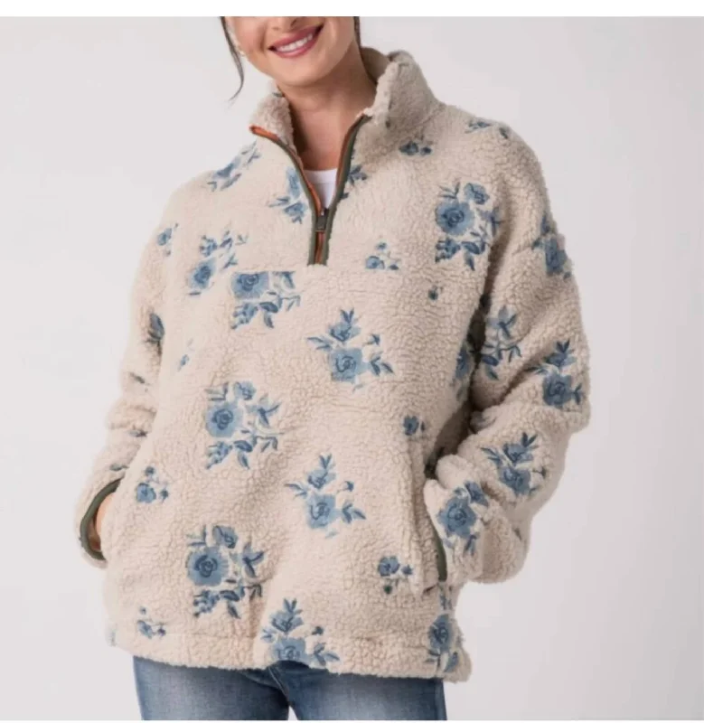 Women's Comfortable Lounge Attire Anthropologie X Rd Style Sherpa Embroidery Flowers In Cream