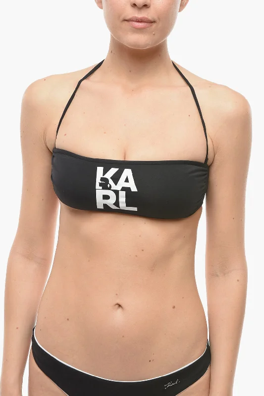 Women's Transitional Apparel Karl Lagerfeld Solid Color Bandeau Bikini Top with Printed Contrasting Logo