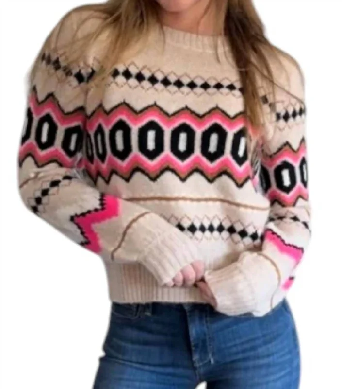 Women's Casual Apparel Eden Oversized Fair Isle Sweater In Light Fawn Multi