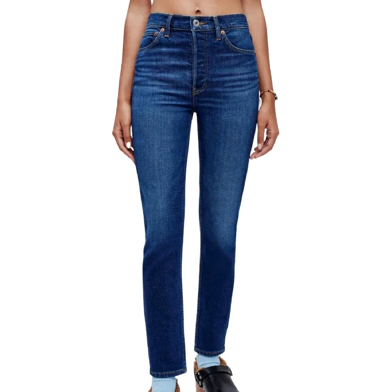 Women's Resort Attire 90's High Rise Ankle Crop Jean In Deep Sapphire