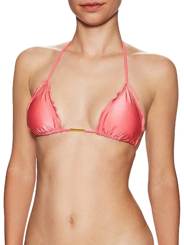 Women Apparel Women's Ripple Tri Cup Halter Tie Strap Bikini Top In Guava Pink