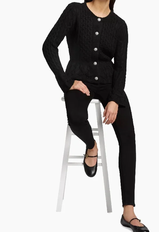 Women's Effortless Casual Outfit Cable Knit Crew Neck Cardigan In Black