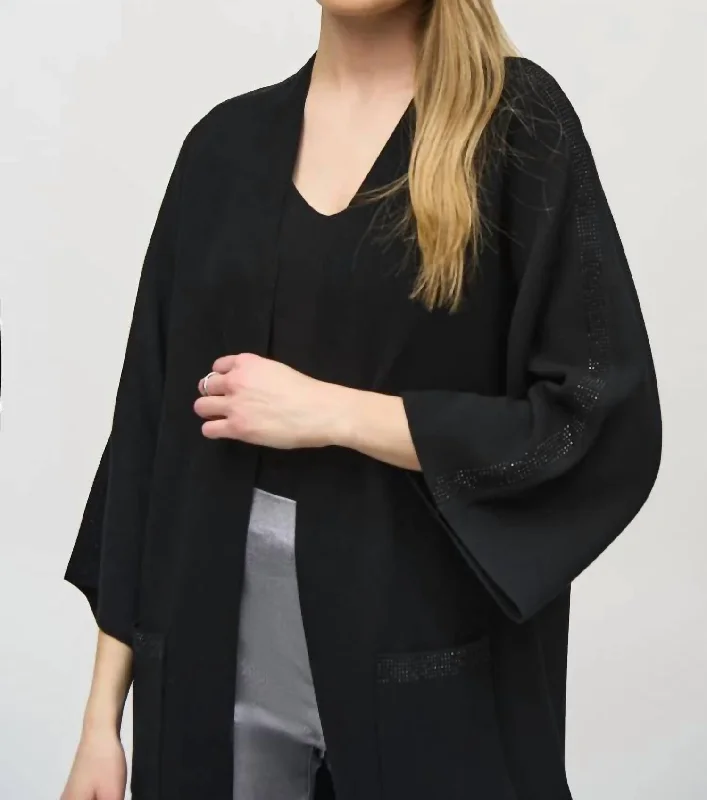 Women's Athletic Clothes Sweater Knit Kimono Cover Up In Black