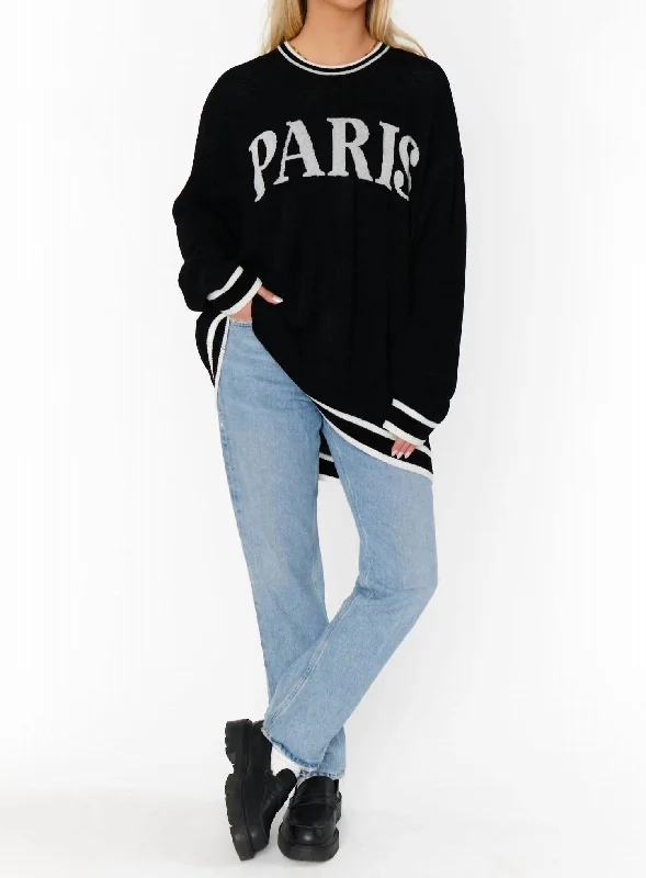 Women's Chic Apparel Adventure Paris Graphic Knit Sweater In Black