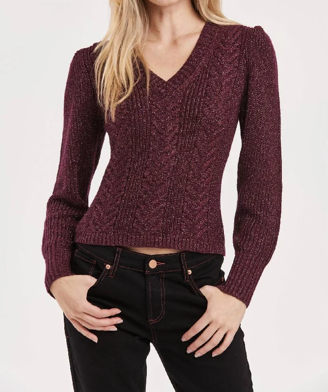 Formal Outfit For Women Thalia V-Neck Long Sleeve Sparkle Sweater In Blackberry