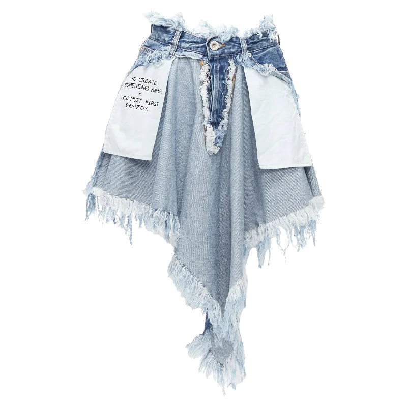 Women's Clothing For Outdoor Events Unravel Project Chaos inside out distressed printed denim skirt