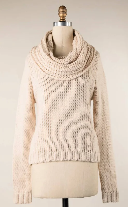 Women's High-Fashion Attire Cowl Neck Cable Knit Sweater In Cream