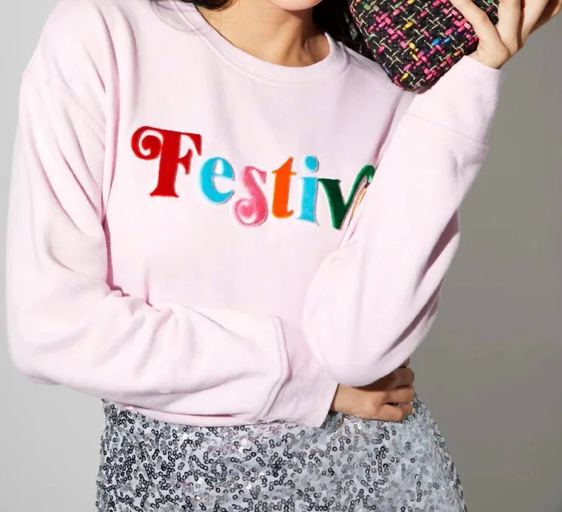 Stylish Women's Attire Festive Sweatshirt In Blush