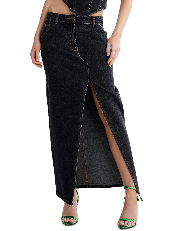 Women Wear Online Womens Split Midi Denim Skirt