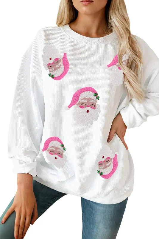 Women's Functional Apparel For Outdoor Activities Sequin Santa Claus Sweatshirt In White