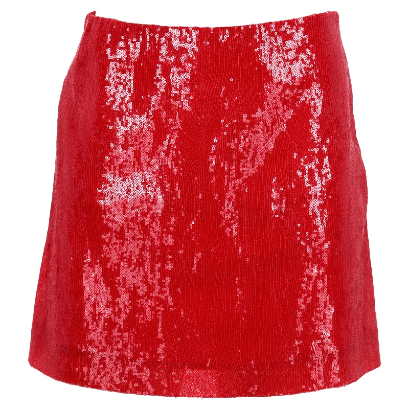 Women's Clothing Outfit Set Alberta Ferretti Sequined Mini A-Line Skirt in Red Polyester