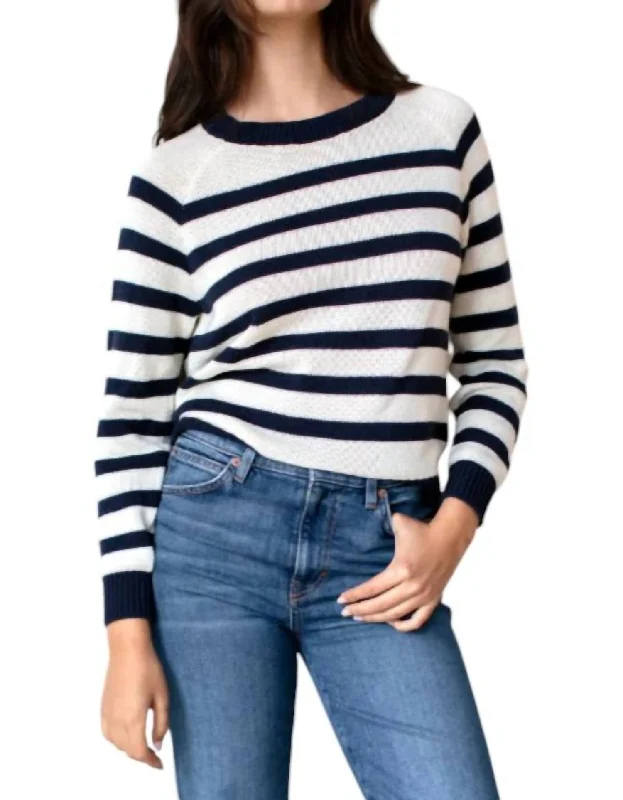 Women's Timeless Attire Striped Sweater In Ivory/navy