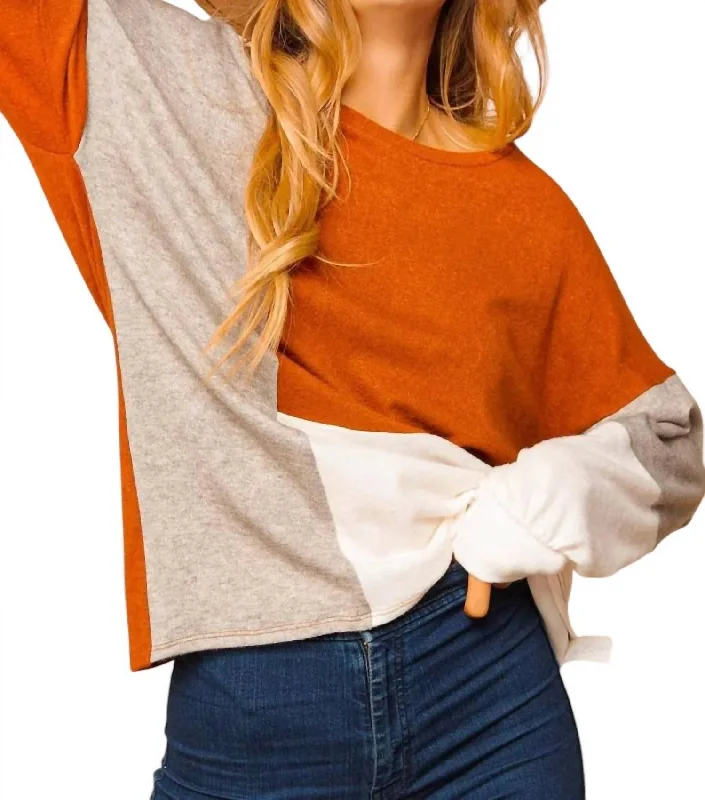 Women's Holiday Attire Colorblock Sweater In Rust