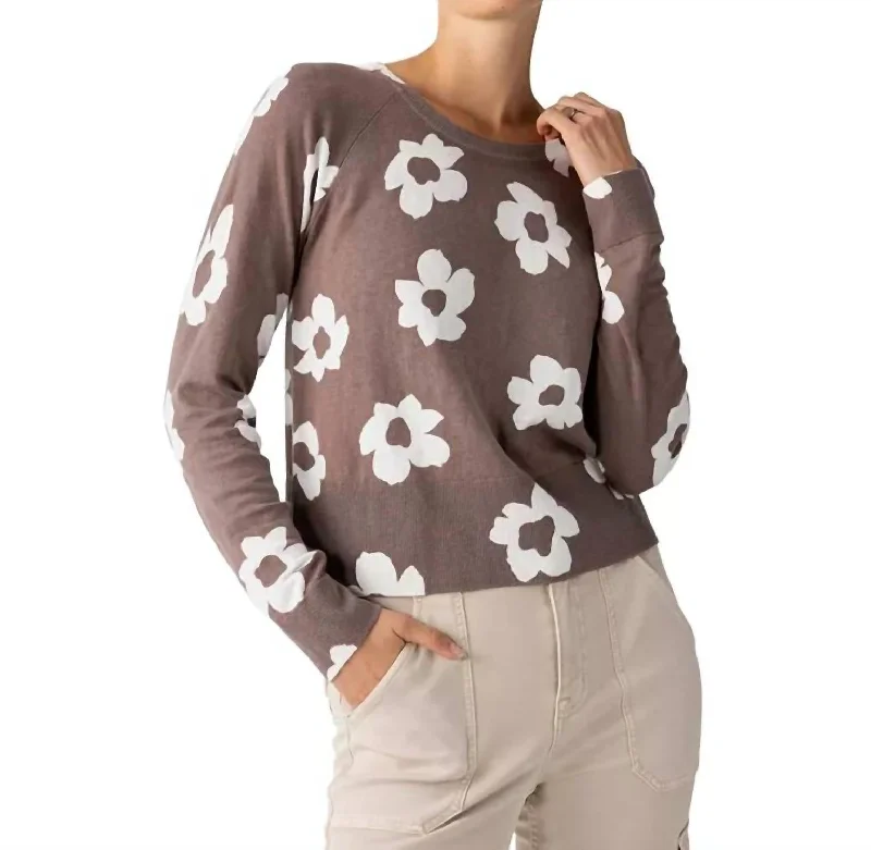 Comfortable Casual Wear All Day Long Sweater In Cocoa Flower Pop