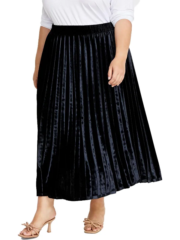 Women's Contemporary Clothing Plus Womens Velvet Long Pleated Skirt