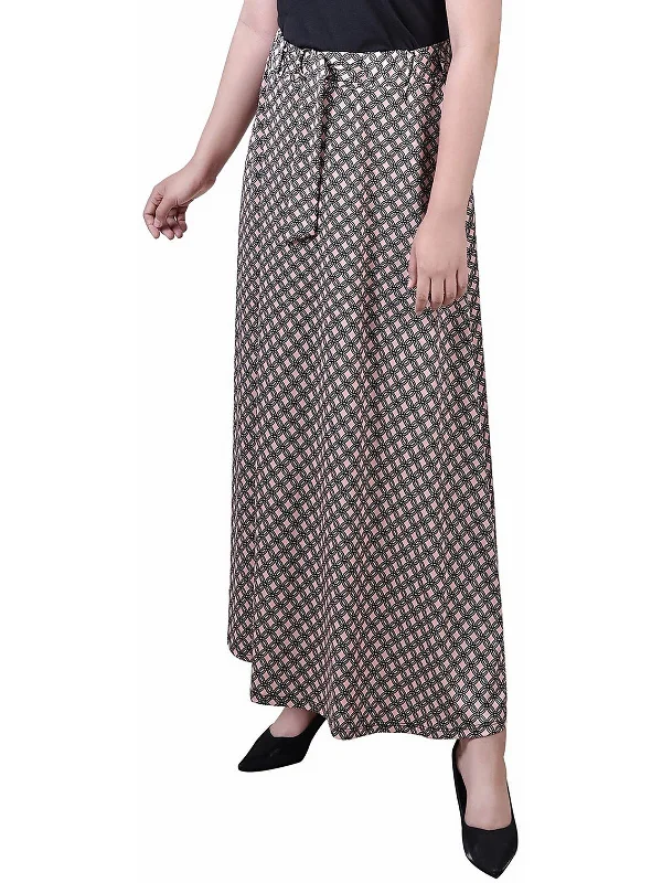 Women's Clothing For Travel Petites Womens Polka Dot Belted Maxi Skirt