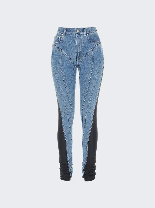 Stylish Women's Outfit Contrast Panel Jeans