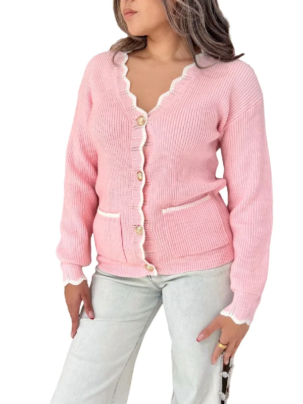 Women's Transitional Apparel Allison Scalloped Cardigan In Pink