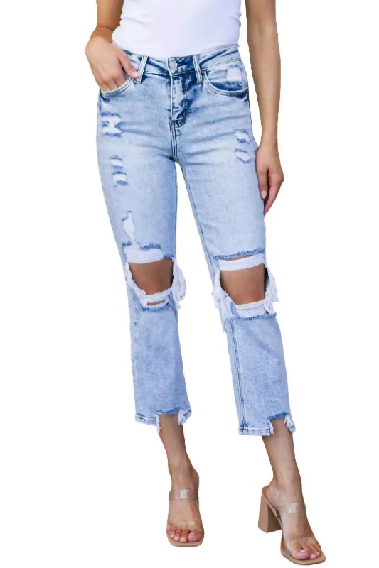 Women's Luxury Apparel High Rise Crop Straight Jeans In Acid Wash