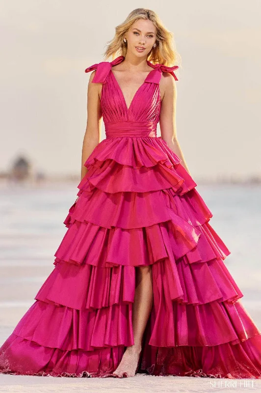 Comfortable Outfit For Women Sherri Hill 56035 - Ruffle V-Neck Ballgown