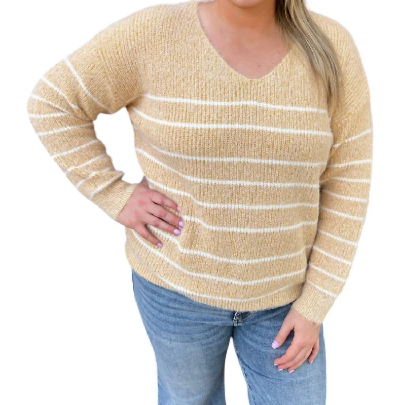 Modern Women's Outfit Cozy Striped Sweater In Mustard