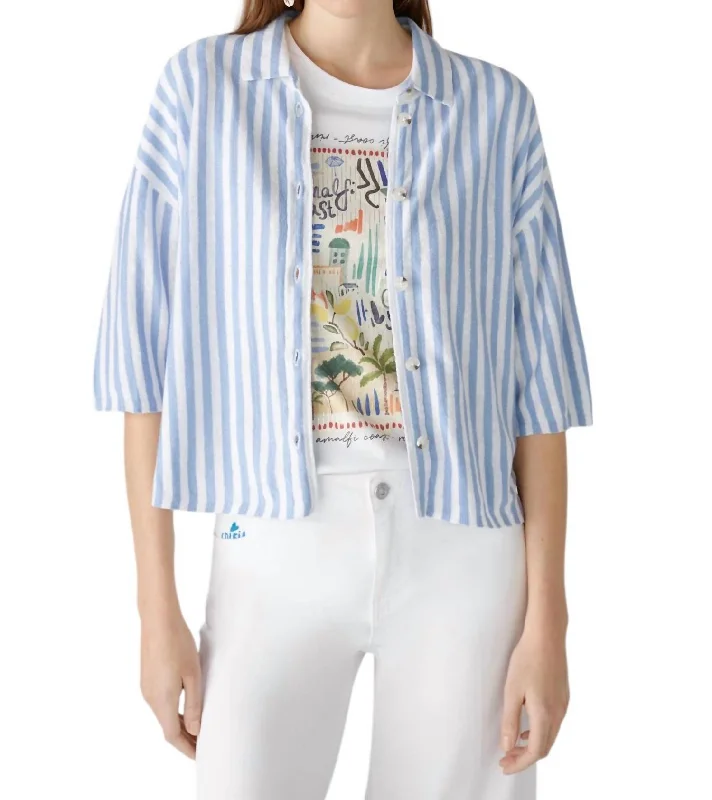 Women's Office Outfit 3/4 Sleeve Cardigan In Offwhite Blue