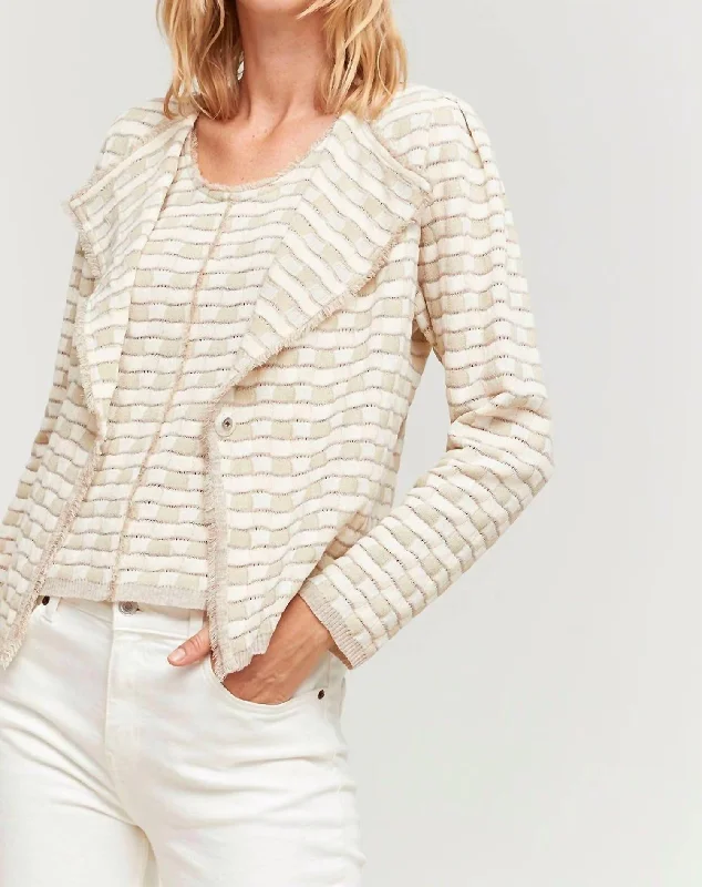 Stylish And Comfortable Clothing For Women Checked Open Front Button Jacket In Tan/white