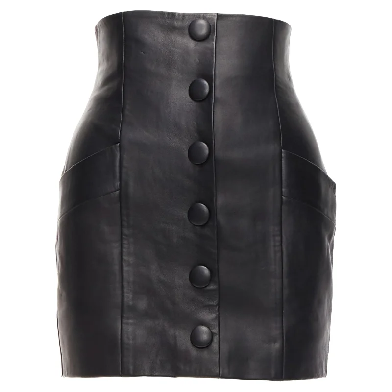 Women's Elegant Clothing Sets Balmain lambskin leather button high waisted mini skirt