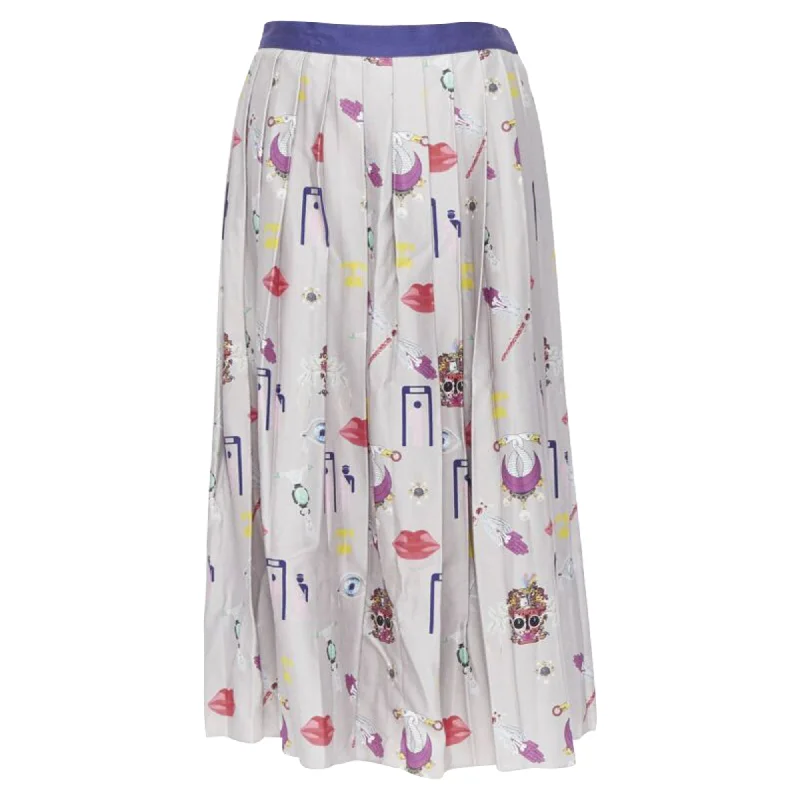 Stylish Outerwear Clothing For Women Mary Katrantzou mixed illustration print pleated midi skirt