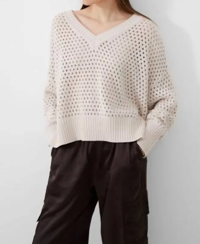 Women's Activewear Attire Nini Crochet V Neck Jumper In Oatmeal