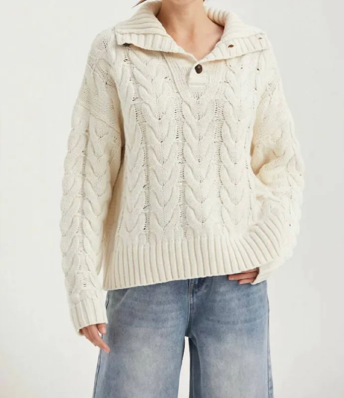 Women's Elegant Evening Outfit Chunky Knit Sweater In Cream