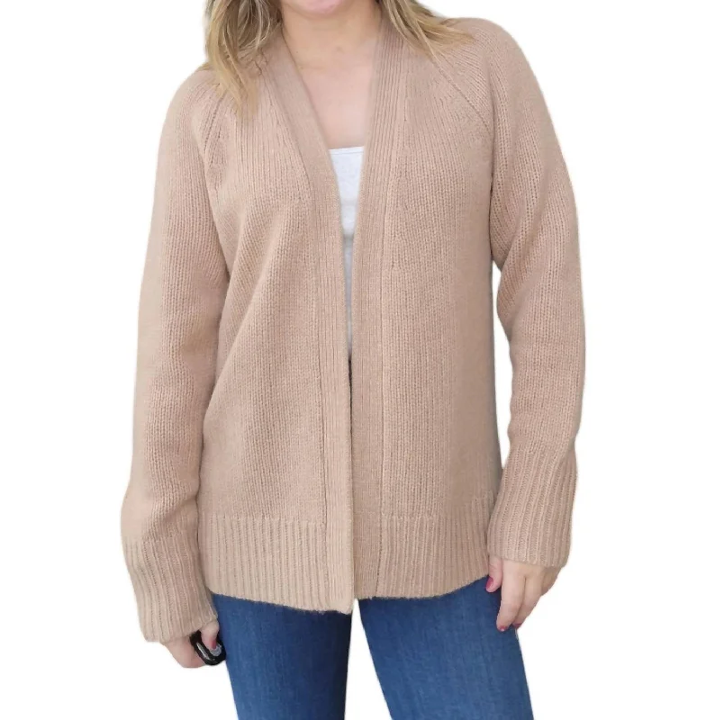 Women's Evening Wear Attire Cashmere Featherweight Cardigan In True Camel