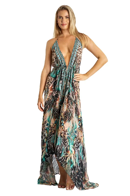 Women's High-Fashion Clothes Voile  Halter Maxi Dress