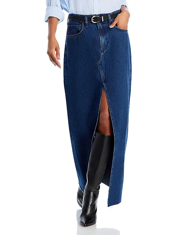 High Street Women's Fashion for Trendy Shoppers Avery Womens Front Slit Long Denim Skirt