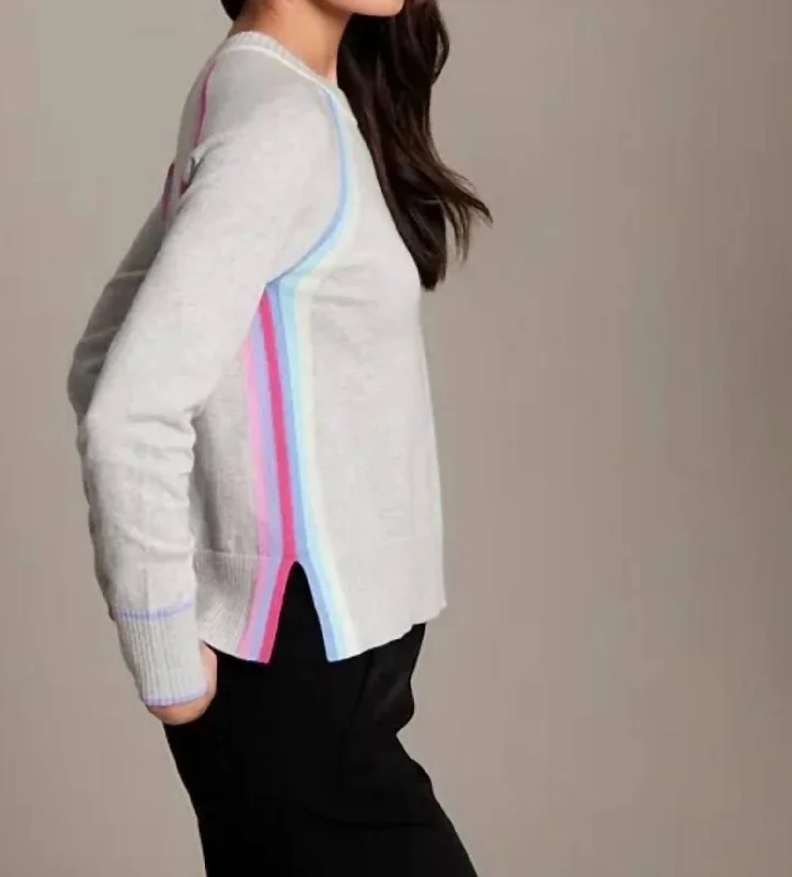 Women's Athleisure Apparel Cotton Cashmere Rainbow Placket Saddle Raglan In Fog