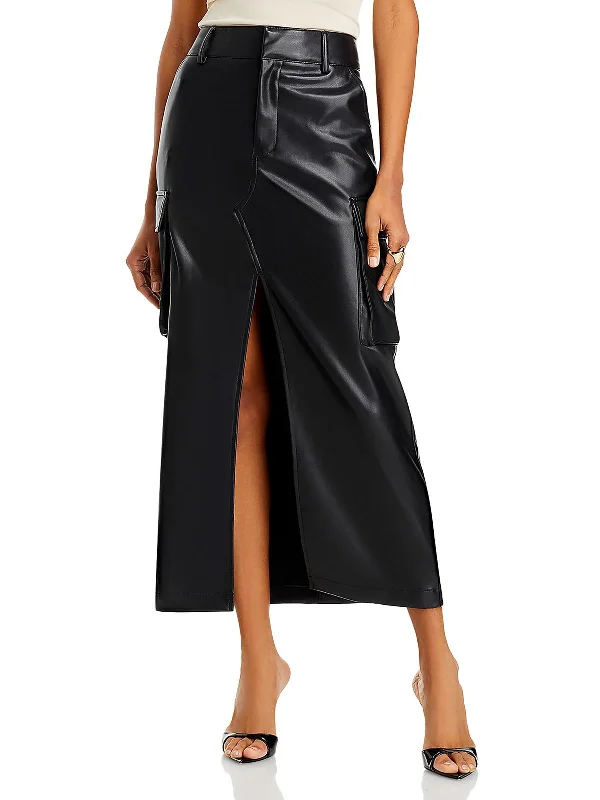 End Of Season Sale Clothing Womens Faux Leather Cargo Maxi Skirt