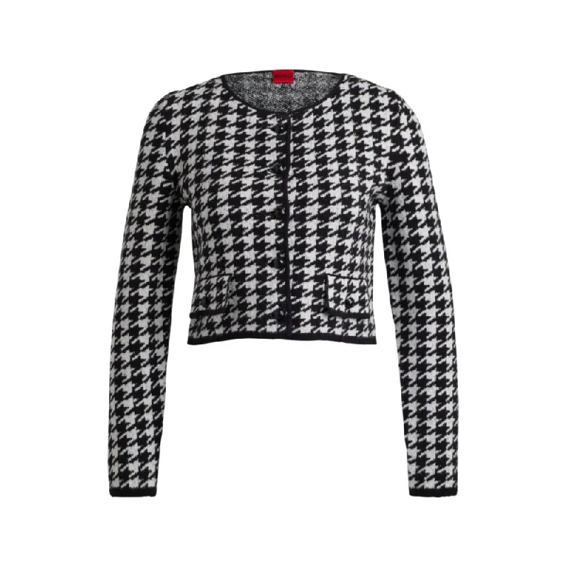 Comfortable Outfit For Women Cropped cardigan in a houndstooth cotton blend