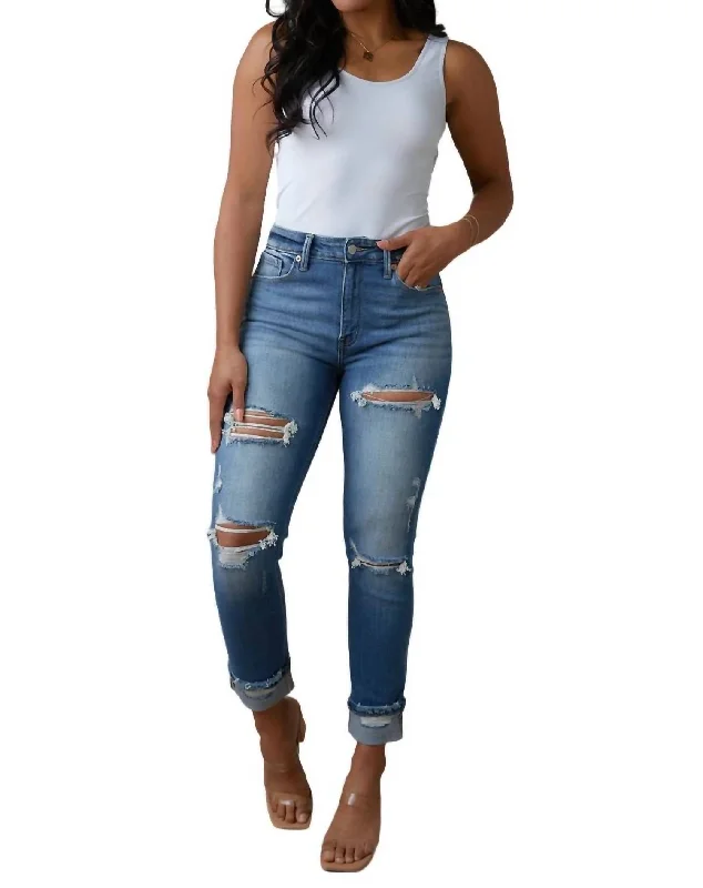 Women's High Street Fashion Belinda High Rise Distressed Straight Jeans In Medium Wash