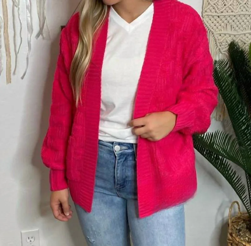 Women's Casual Dresses Fluffy Checker Cardigan In Hot Pink